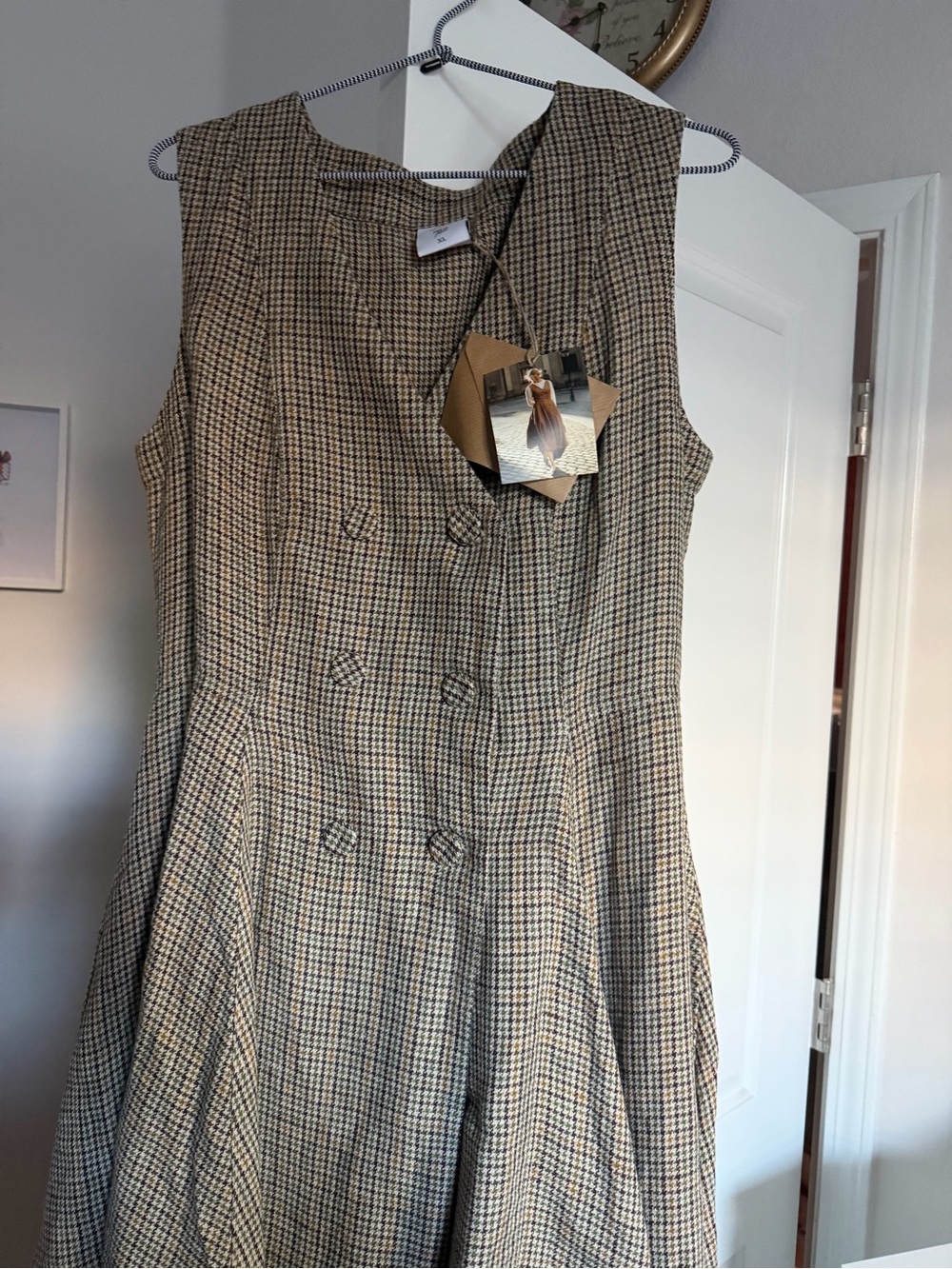 Son de Flor Sleeveless Houndstooth Midi Dress in Brown and Cream
